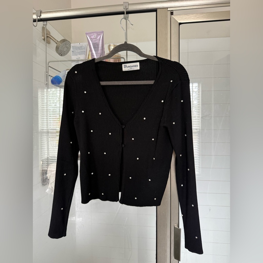 No Boundaries Ribbed Rhinestone Cardigan Size M - Picture 6 of 8